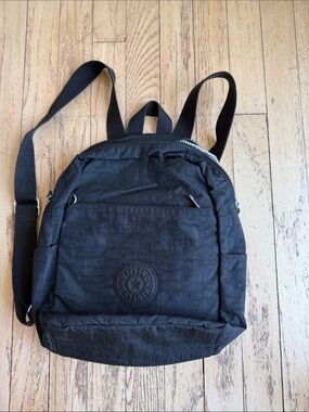 Kipling Black Compact Backpack with Front Zip Pocket